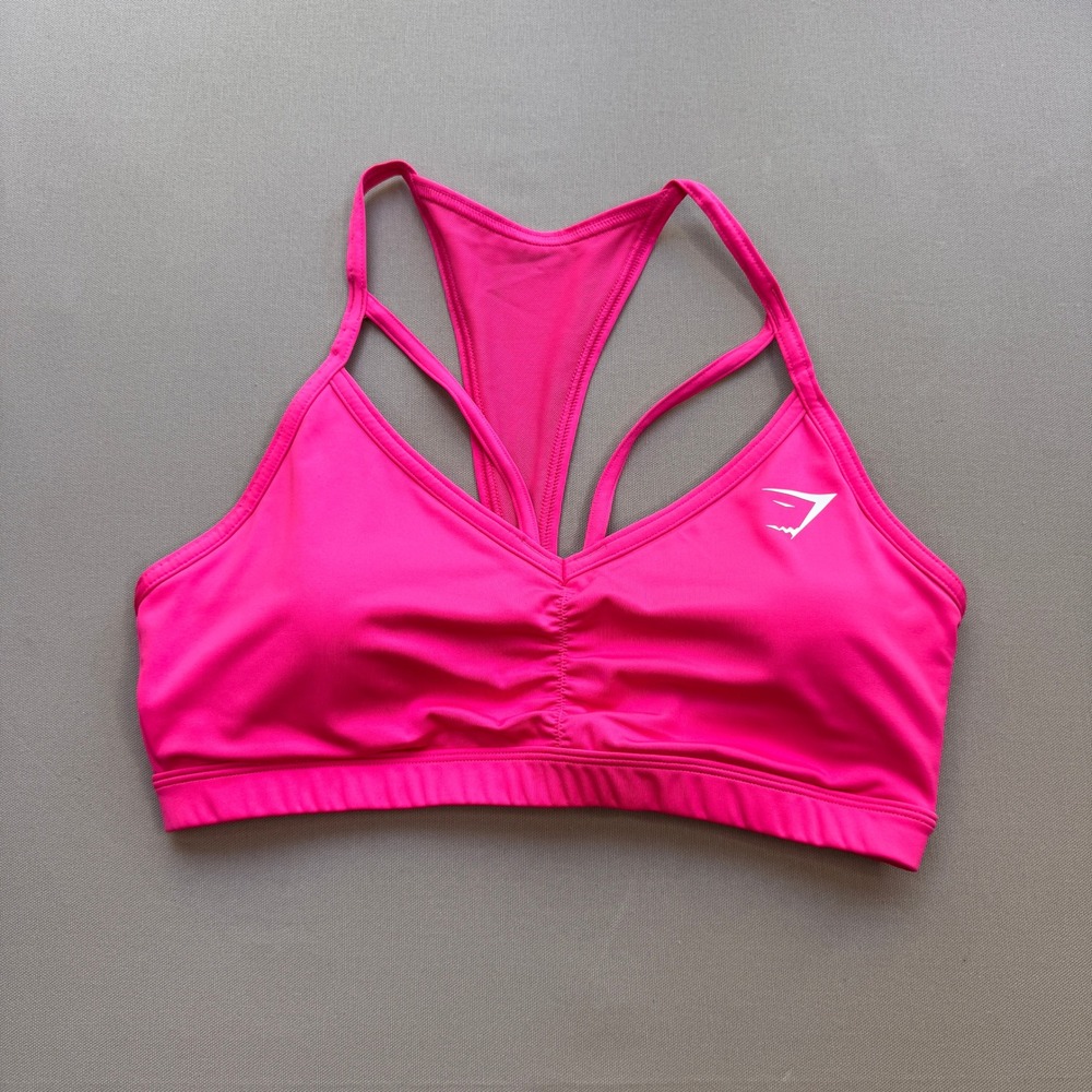 Gymshark Ruched Strappy Mesh Racerback Sports Bra Hot Pink Medium